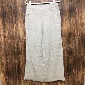 ANTHROPOLOGIE ELEVENSES WIDE LEG LINEN BUTTON PANT